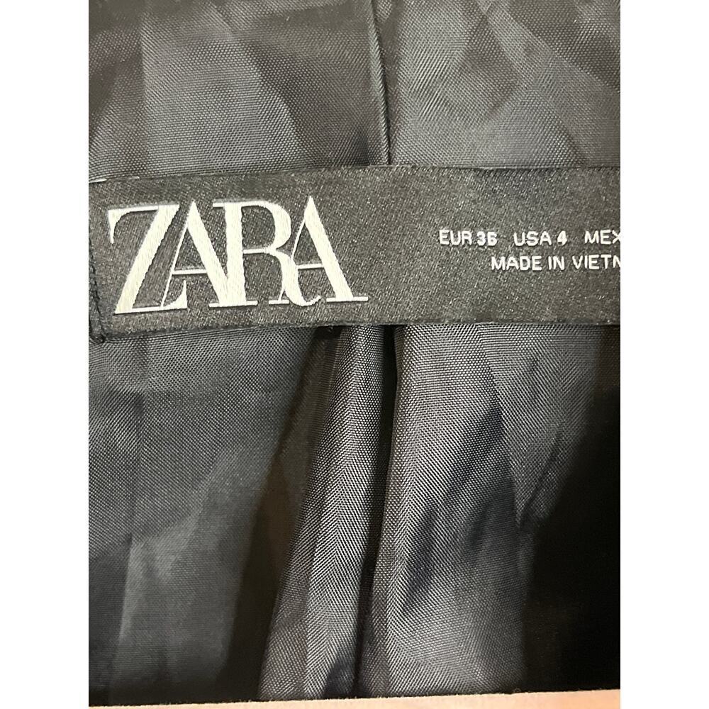 ZARA Woman’s Textured Weave Suit Jacket Blazer, Black/White polka dot, Size 4 - Picture 2 of 13